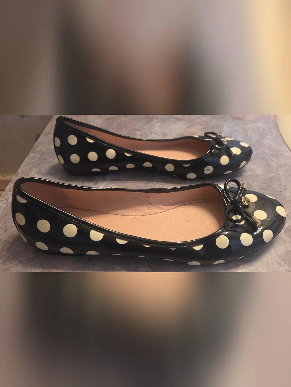 Black Polka Dot Ballet Flats with Bow